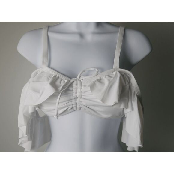 Unique Vintage White Off-Shoulder Ruffle Bikini Top Swimwear Swim Top MEDIUM - Picture 2 of 6